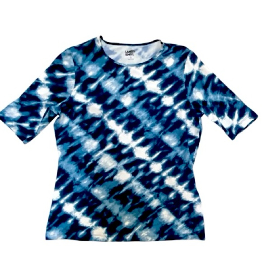 Lands' End Blue Tie-Dye Short sleeve Swim Top Rash Guard Size S (6/8)